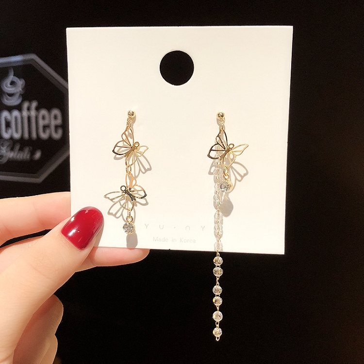 Hanjue jewelry factory thin bow earrings women long temperament asymmetrical tassel high sense of Korea earrings